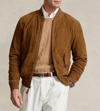 Veste de vol/bombardier en daim pour hommes 100 % pur cuir daim marron...