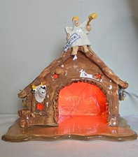 Charming Hand Made Folk Art Pottery Christmas Creche Nativity w/ Light - Signed