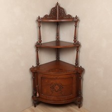 Antique Encoignure Meuble Bois Style Victorien Marqueté Italie Début Xx Seconde