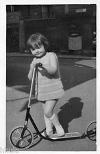 BJ301 Vintage Photo Card RPPC Child Girl Scooter Close Eyes Street