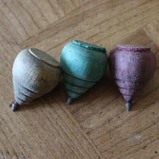 3 antique wooden spinning tops TOY CHILDREN