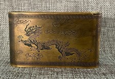 3,5" chinois marqué cuivre pur sculpté Dragon Phoenix motif étui de cigarette