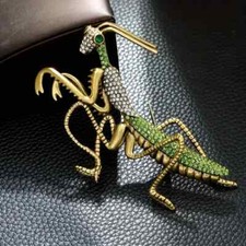 Broche aleación forma mantis y brillantes diamantes de imitación estilo vintage