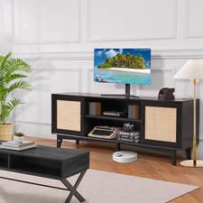VEVOR Meuble TV en Rotin pour Téléviseur 75" Banc TV avec Prise Intégrée Noir
