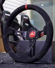 MOMO Suede Leather Deep Dish Racing Red horn Steering Wheel Black Red 13in