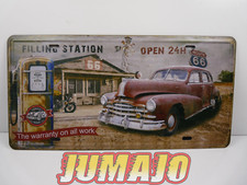 PB34 PLAQUES TOLEE vintage 15 X 30 cm embossé : Route 66 Voiture filling station