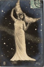 Surrealism Woman Moon Supporting Fantasy Card