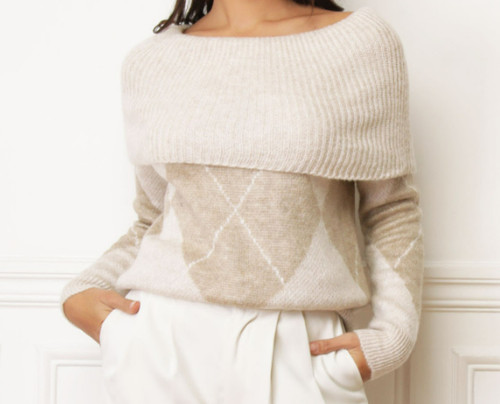 Pull beige motifs forme de - pull,