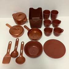 Step 2 Toy Kitchen Part Lot Copper Pot Pans Lids Utensils Dishes Cups Bin Step2