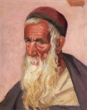 Painting Jewish painter portrait Tunisian rabbi Tunisia Mauritius BISMOUTH Tunis