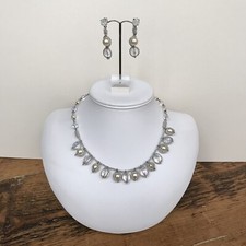 Linea Raffaelli Designer necklace & earrings set in pearl and clear stones.