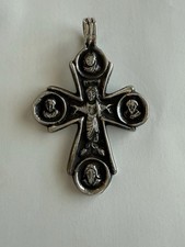 Antique Sterling Silver Orthodox Cross Pendant 3 Catholic Crucifix