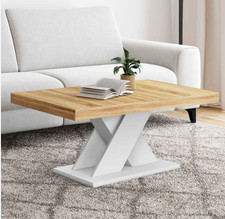 Table basse Contemporaine - Pied X - Blanc - Plateau bois  