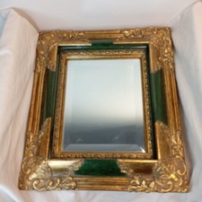 Antique Mirror with Gold and Green Enamel Frame - Baroque Style - Vintage