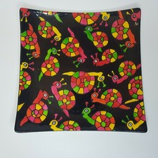 Empty Hand Painted Square Plate Pocket Signed Multicolor Snail Decor