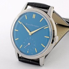 SWISS GIRARD PERREGAUX LARGE SIZE MANUAL WIND LOVELY BLUE DIAL STEEL DRESS WATCH