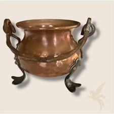 Antique Small Copper Hammered Wrought Iron Cauldron Vintage Rustic Decor