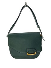 DELVAUX One Shoulder Bag Green Gold Leather 8.3 x 8.3 inch Japan Authentic