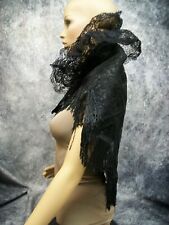 Black Shawl w/ Lace & Fringe Cape Halloween Witch Gothic Vampire Mistress Madame