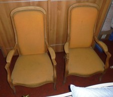 ANCIEN PAIRE de FAUTEUIL VOLTAIRE LOUIS PHILIPPE VELOURS JAUNE MOUTARDE
