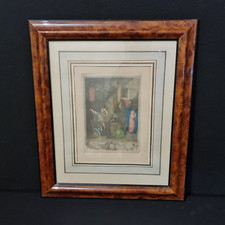 Ancienne gravure aquarellée "Rose et Colas" à décor de scène galante - XIXe