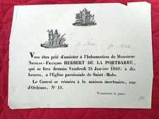 FAIRE PART DE DECES 1840