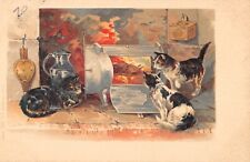 FANCY POSTCARD REPRESENTING 3 CATS AROUND A ROTISSERIE / CAT / ILLUSTRATOR