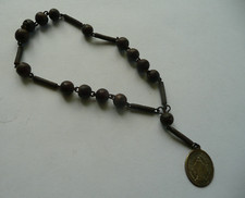 Antique 19th century DIZAINIER VIRGIN MARY Olive Wood, Iron and Brass Beads