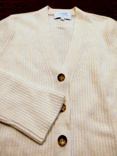 LA LIGNE Women's Cardigan THICK 100% Cashmere (XS) White RIBBED Sweater