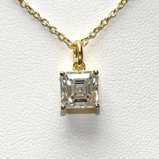 Certified Asscher Cut Moissanite Solitaire Pendant Necklace - 925 Silver or Gold