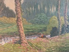 Belle peinture huile panneau bois pointillisme Pointilliste Impressionniste Art