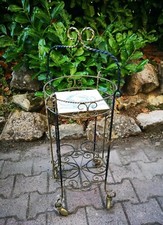 Vintage Desserte À Roulettes En Fer Forgé Torsadé Avec Range Bouteille Années 70