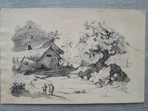 Dessin ancien 19ème paysage - ancien,