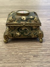 Ancienne boite à bijoux en bronze Napoléon III et médaillon porcelaine