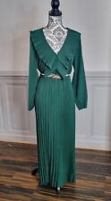 Robe longue d'été ou cérémonie vert sapin manche longue bas plissé Taille 40/42