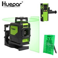 Huepar 360 degrés Niveau Laser Croix Vert,Ligne Laser Auto-nivellement+Récepteur