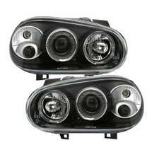 2 FEUX PHARE AVANT ANGEL EYES LED POUR VW GOLF 4 A FOND NOIR AVEC ANTIBROUILLARD