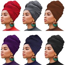 XTREND 6 Pieces Turban Stretch Jersey Head Wrap Fashion Headband Long Shawl H6