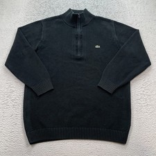 Lacoste 1/4 Zip Sweater Mens 4 (Medium) Black Cotton Pull Over Long Sleeve