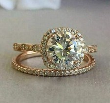 2.5CT Rond Blanc Moissanite 14K Plaqué or Rose Mariage Fiançailles Bague Parure