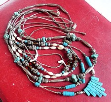 LOT Bijoux ALPACA Pierres Colliers Turquoise Nacre NAVAJO Mexico NECKLACES