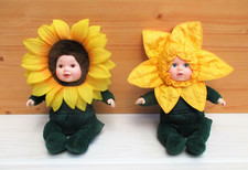 Lot de 2 poupées ANNES GEDDES fleurs Tournesol et Jonquille / 20 cm
