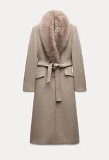 ZARA WOOL COAT WITH FAUX FUR LAPEL COLLAR MINK FW24/25 SIZES XS-XL REF 9225/147