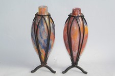 Pair of Wrought Iron Frame Blown Glass Vases (58479)