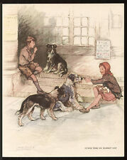 BORDER COLLIE OLD ENGLISH SHEEPDOG GIRL AND BOY VERNON STOKES 1940'S DOG PRINT