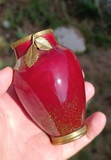 Mini Vase Ancien Sèvres Porcelaine Rouge Bronze Feuilles Art Nouveau miniature