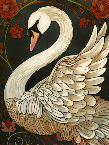 Art nouveau white swan with - nouveau,