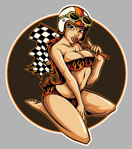 Pinup racing flammes damiers - racing,