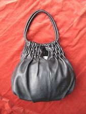 Kenneth Cole Black Leather Hobo Bucket purse handbag Great detailing Unique VGUC