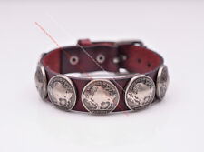 Western Buffalo Concho Veg Tan Brown Leather Wrap Bracelet Wristband Cuff Bangle